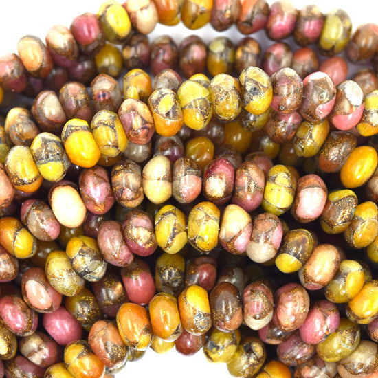 8mm brown pink pressed jade rondelle 15.5" strand
