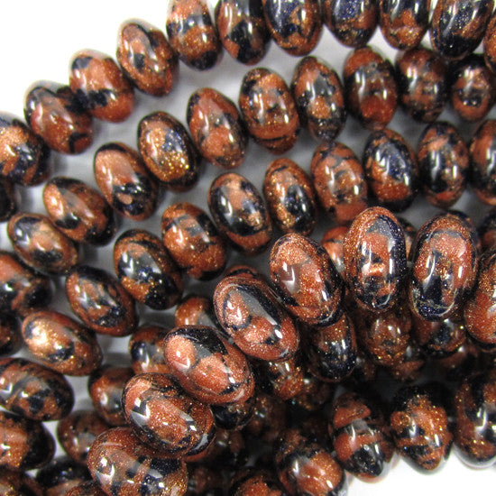 6x10mm snowflake blue goldstone rondelle beads 15.5" strand