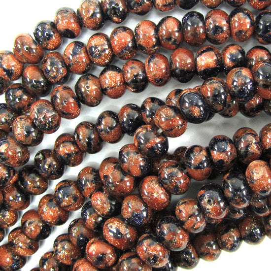 6mm snowflake blue goldstone rondelle beads 15.5" strand