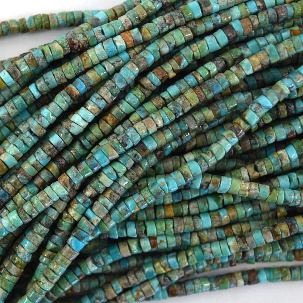Natural Brown Green Turquoise Heishi Disc Beads Gemstone 15.5" Strand 3mm 4mm - Eagle Beadz
