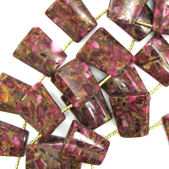 24mm ruby red golden pressed jade ladder beads 15.5" strand