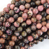 Natural Black Pink Rhodonite Round Beads 15