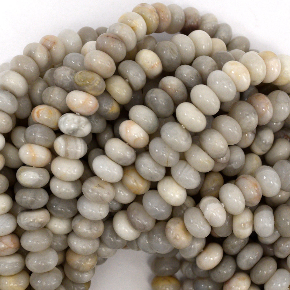 Natural Cream Crazy Lace Agate Rondelle Button Beads 15" Strand 6mm 8mm 10mm
