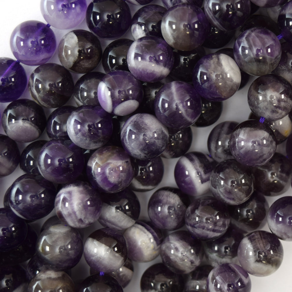 Natural Purple Dog Tooth Chevron Amethyst Round Beads 15.5" 6mm 8mm 10mm S1