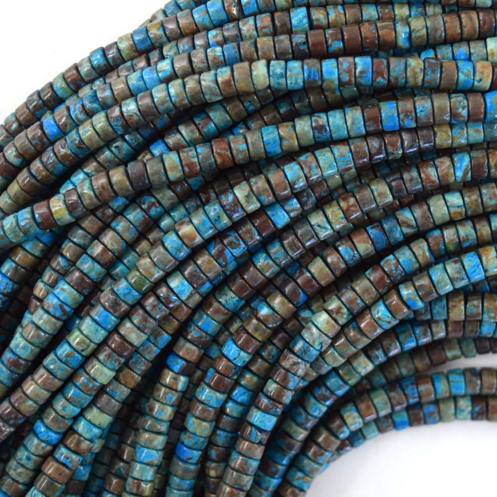 4mm brown blue turquoise heishi disc beads 15.5" strand 2x4mm
