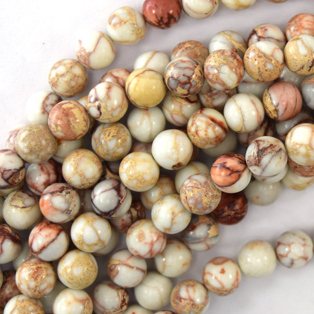 Brown White Sea Sediment Jasper Round Beads 15.5" Strand 4mm 6mm 8mm 10mm 12mm