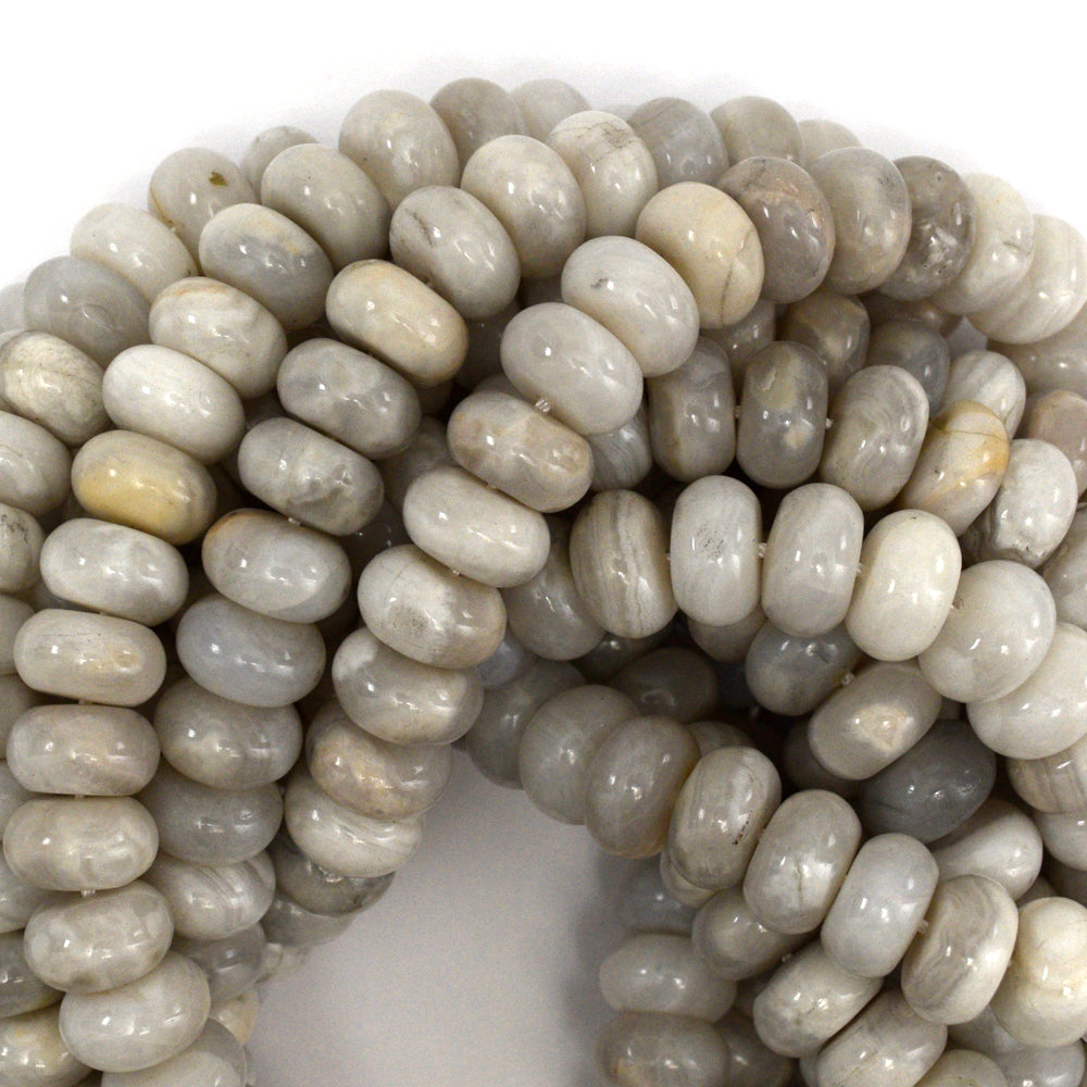 Natural Cream Crazy Lace Agate Rondelle Button Beads 15" Strand 6mm 8mm 10mm