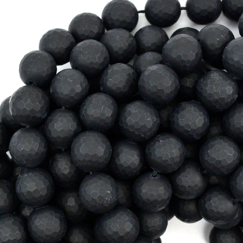 Matte Faceted Black Onyx Round Beads Gemstone 15" Strand 4mm 6mm 8mm 10mm 12mm