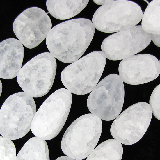 22-28mm matte crack crystal freeform nugget beads 15.5" strand frost