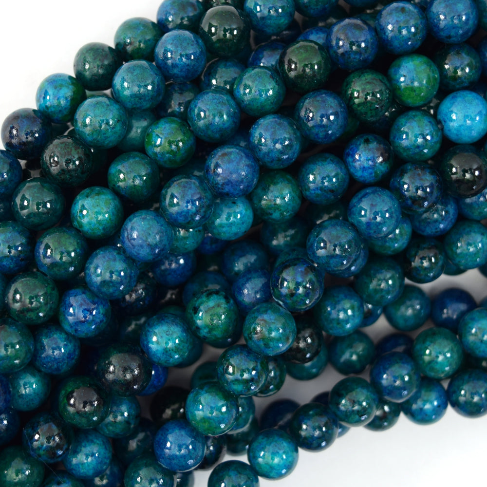 Blue Green Colored Azurite Round Beads 15.5" Strand 4mm 6mm 8mm 10mm 12mm