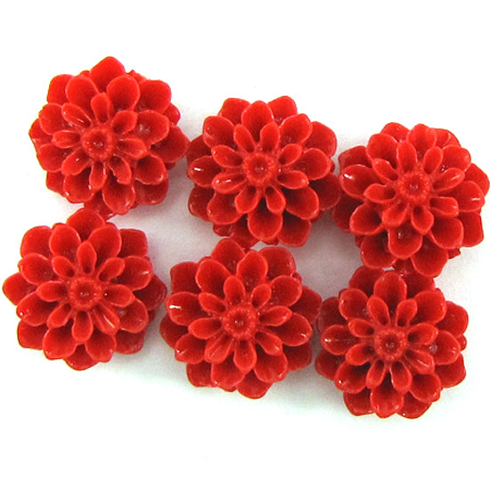 15mm synthetic coral chrysanthemum flower beads 15" strand 24 pieces red