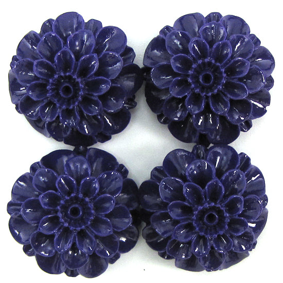 24mm synthetic coral carved chrysanthemum flower beads 15" strand 16 pcs purple