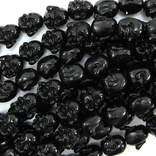 14mm synthetic coral carved buddha beads 14" strand 24 pcs black