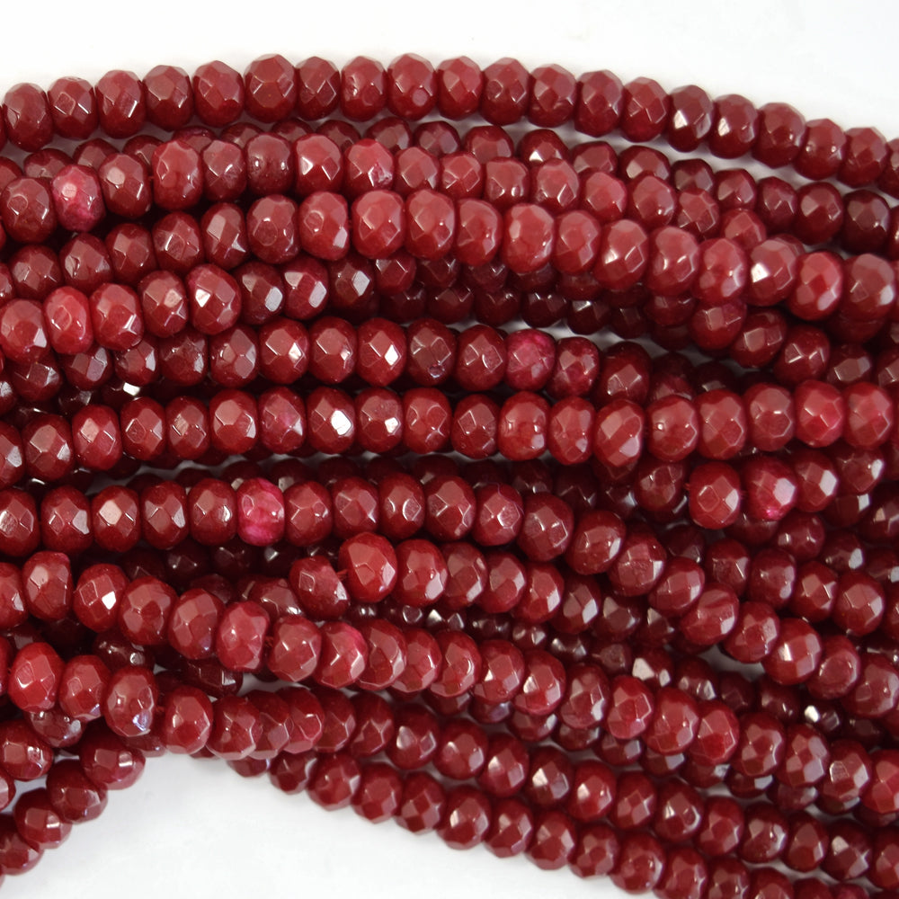 Faceted Ruby Red Jade Rondelle Button Beads 15" Strand 3mm 4mm 6mm 8mm 10mm