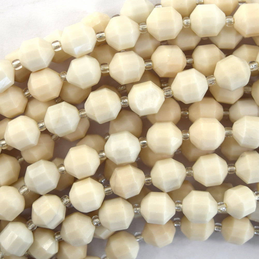 Natural Beige Jade Prism Double Point Cut Faceted Beads 15.5" Strand 8mm 10mm