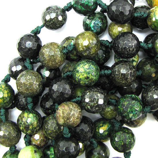 14mm faceted brown green jasper round beads 14" strand