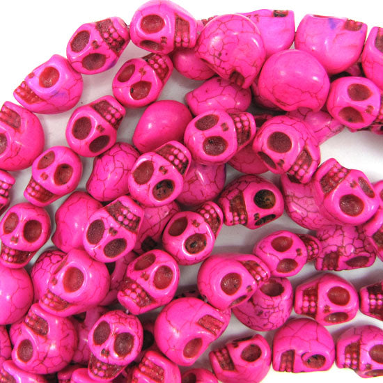 18mm magenta turquoise carved skull beads 15.5" strand
