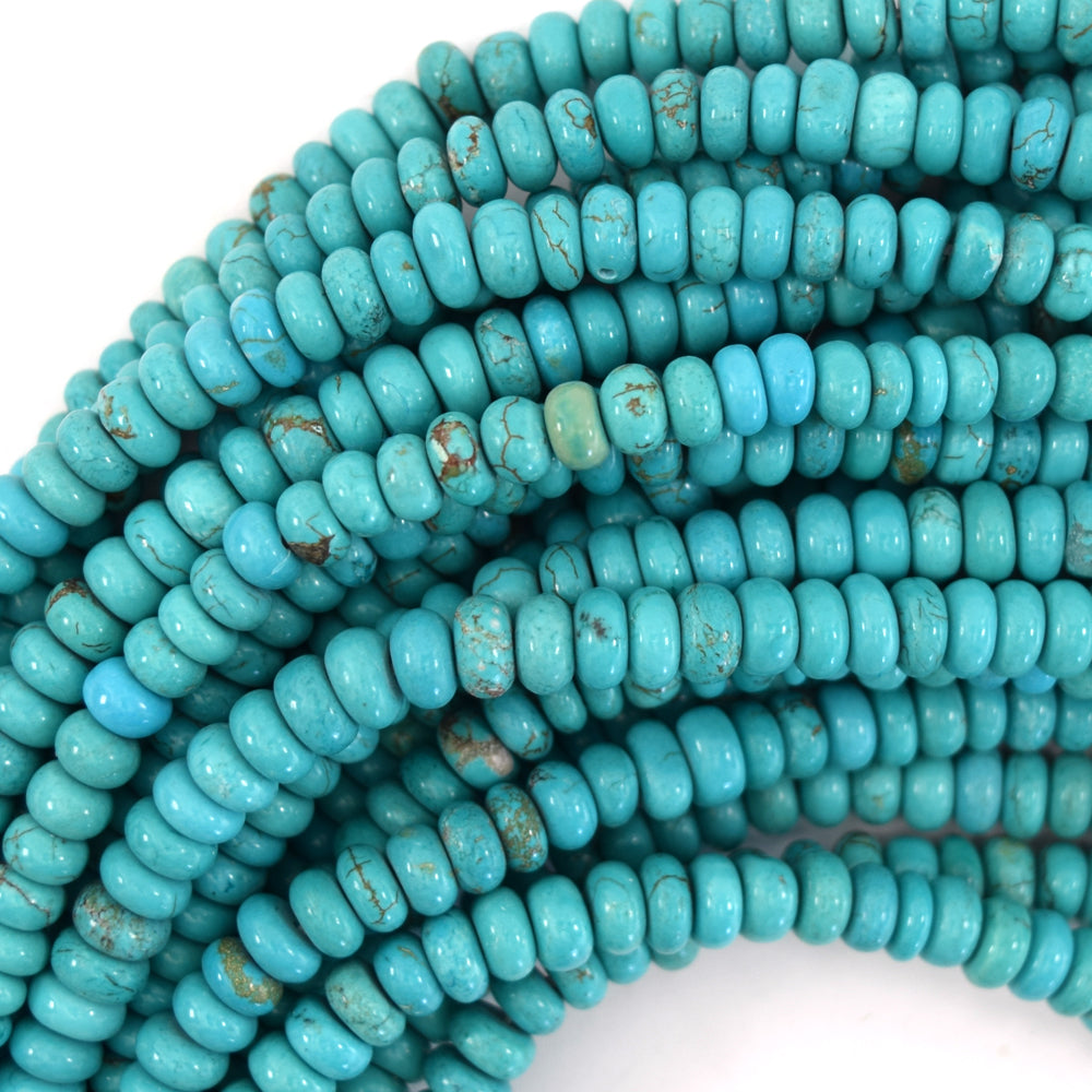 Blue Turquoise Rondelle Button Beads Gemstone 15.5" Strand 4mm 6mm 8mm