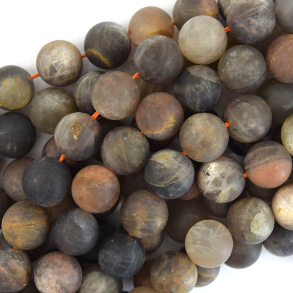 Natural Matte Black Gray Sunstone Round Beads 15" Strand 4mm 6mm 8mm 10mm 12mm