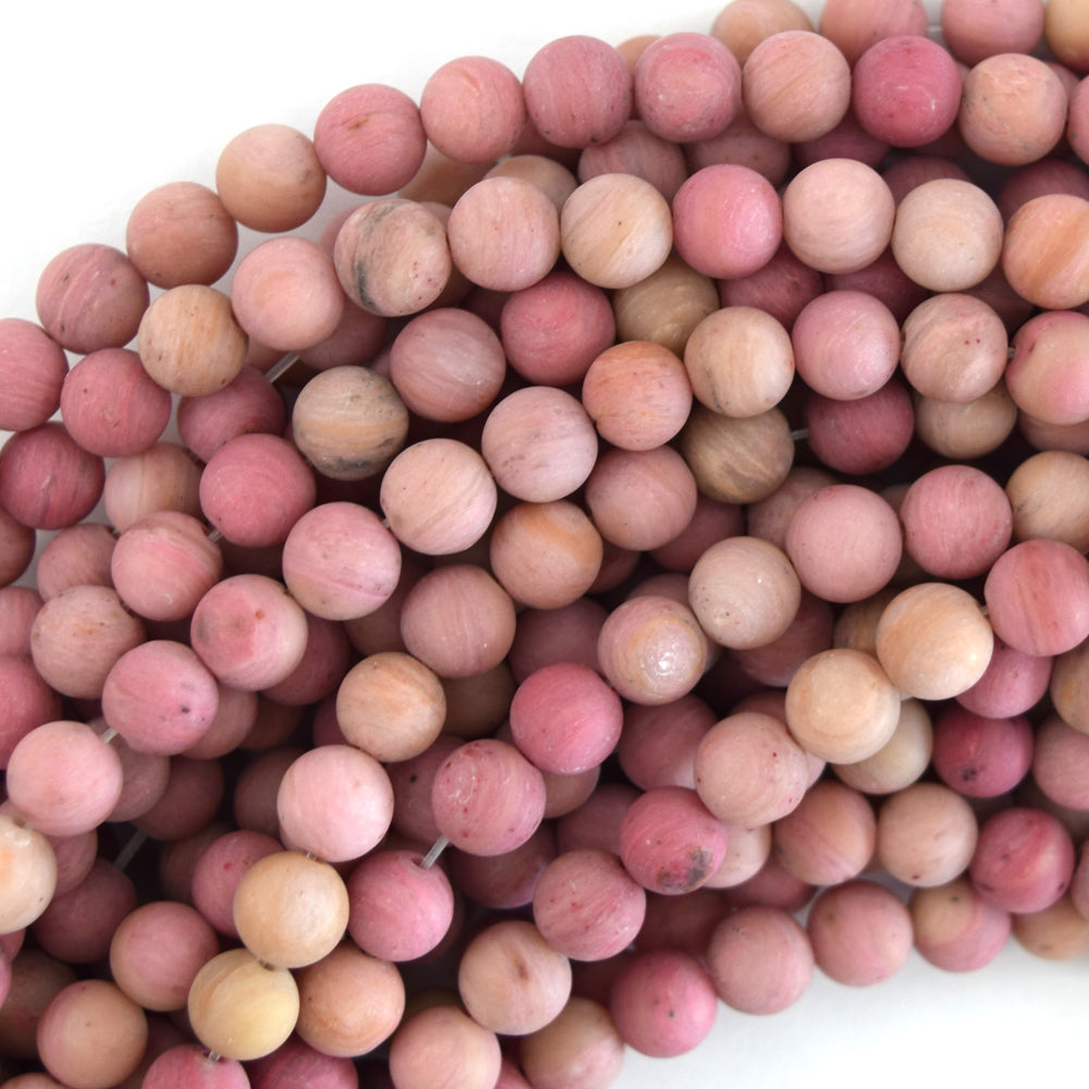 Natural Matte Pink Rhodonite Round Beads 15" Strand 4mm 6mm 8mm 10mm 12mm