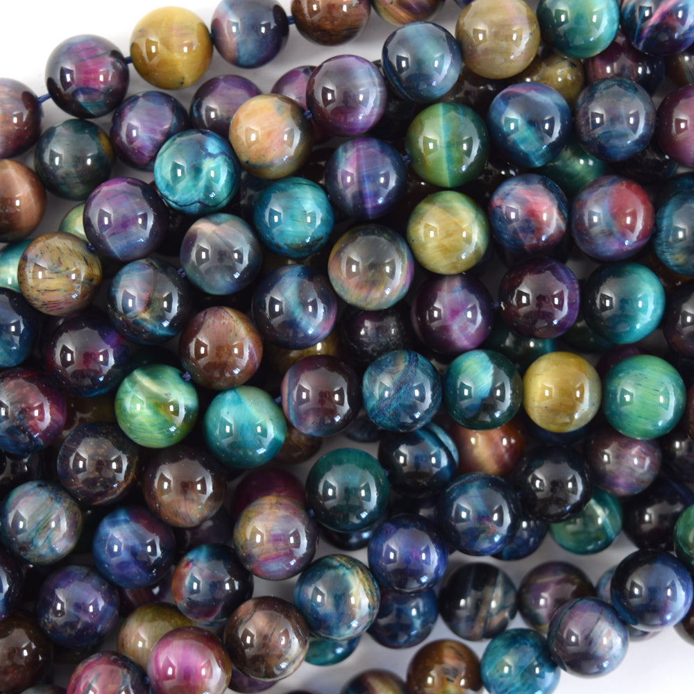 Galaxy Rainbow Tiger Eye Round Beads Gemstone 15" Strand 6mm 8mm 10mm 12mm S2