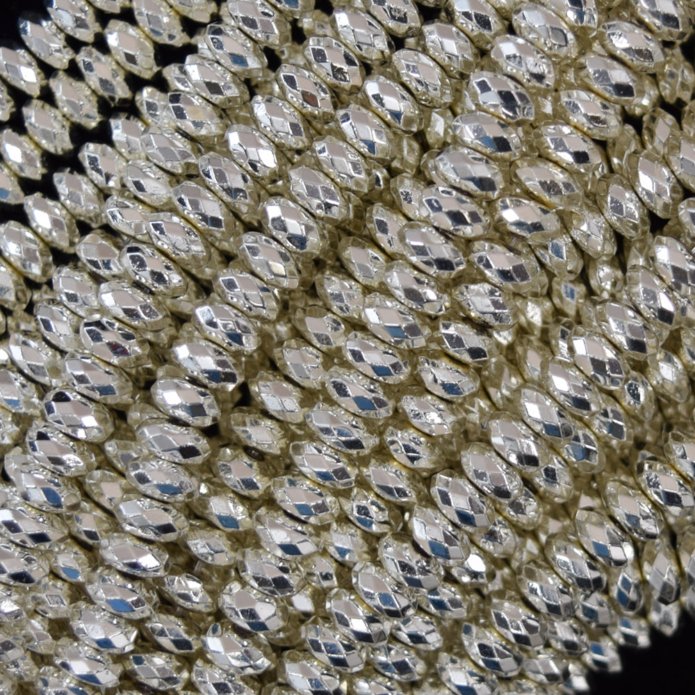 Faceted Bright Silver Hematite Rondelle Beads 15.5" 3mm 4mm 6mm
