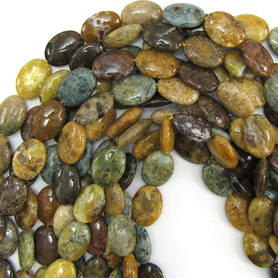 18mm natural ocean jasper flat oval beads 15.5" strand