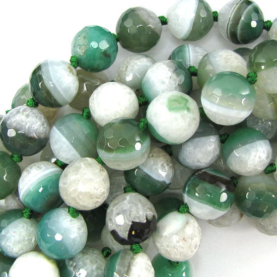 14mm faceted druzy agate round 12" strand green white