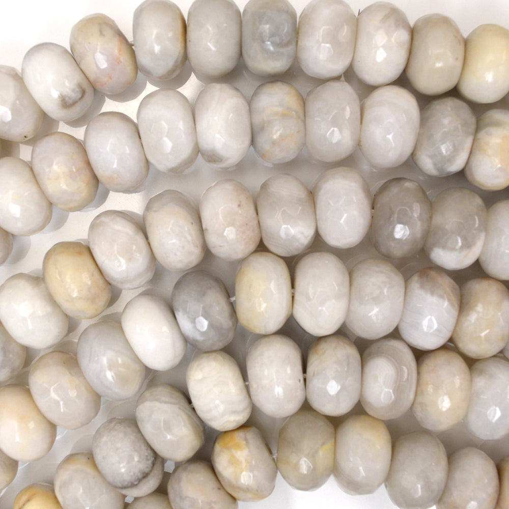 Natural Faceted Cream Crazy Lace Agate Rondelle Button 15" 6mm 8mm 10mm 12mm