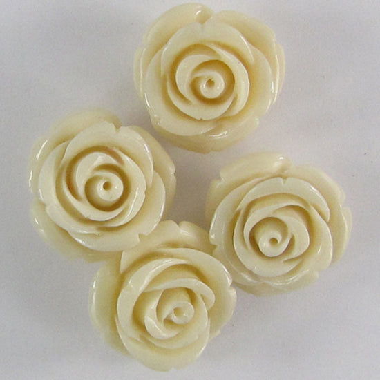 20mm synthetic coral carved rose flower beads 15" strand 20 pcs cream