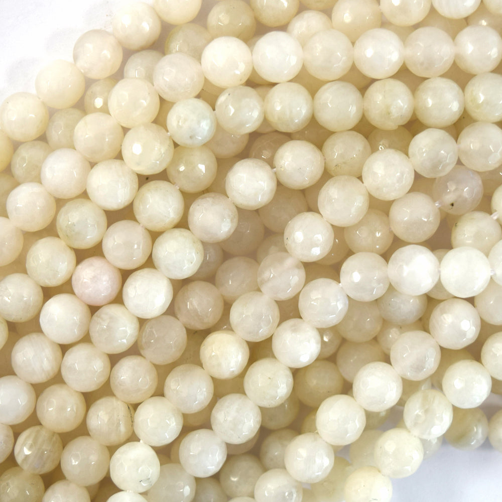 Natural Faceted Milky White Moonstone Round Beads 15.5" Strand 6mm 8mm 10mm