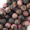 12mm matte black pink rhodonite round beads 15