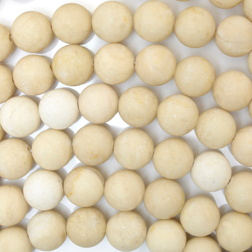 Natural Matte Cream River Stone Round Beads Gemstone 15"Strand 6mm 8mm 10mm 12mm
