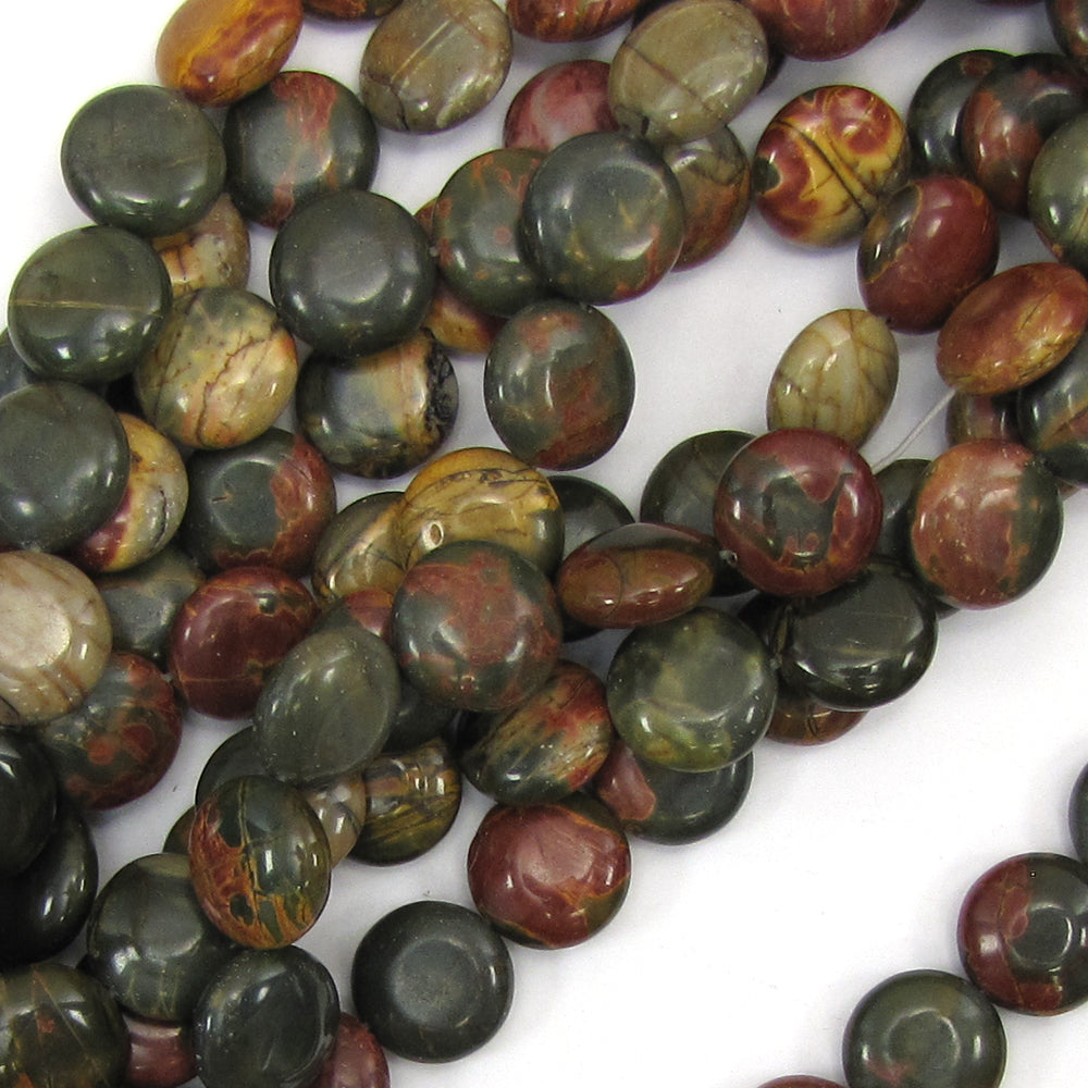 14mm multicolor picasso jasper coin beads 15.5" strand