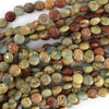 8mm brown blue snake skin jasper coin beads 15.5