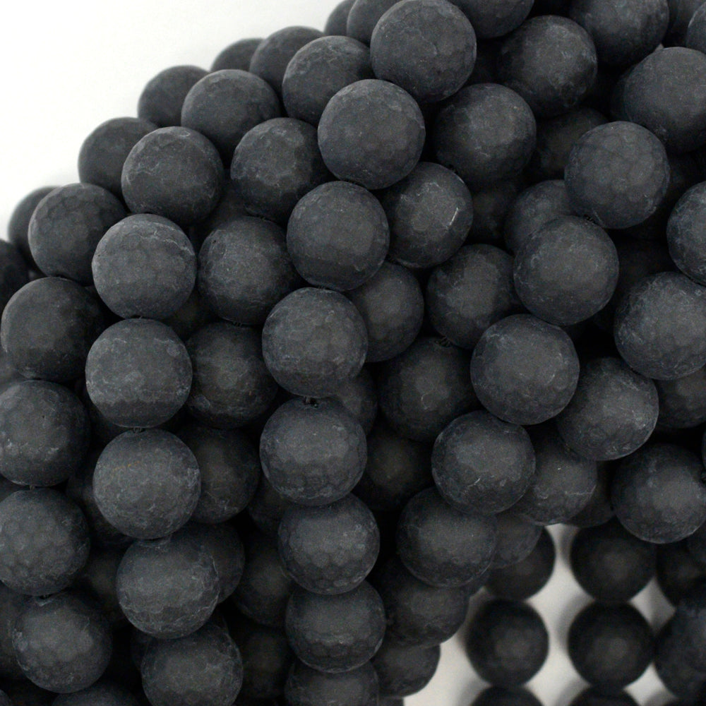 Matte Faceted Black Onyx Round Beads Gemstone 15" Strand 4mm 6mm 8mm 10mm 12mm