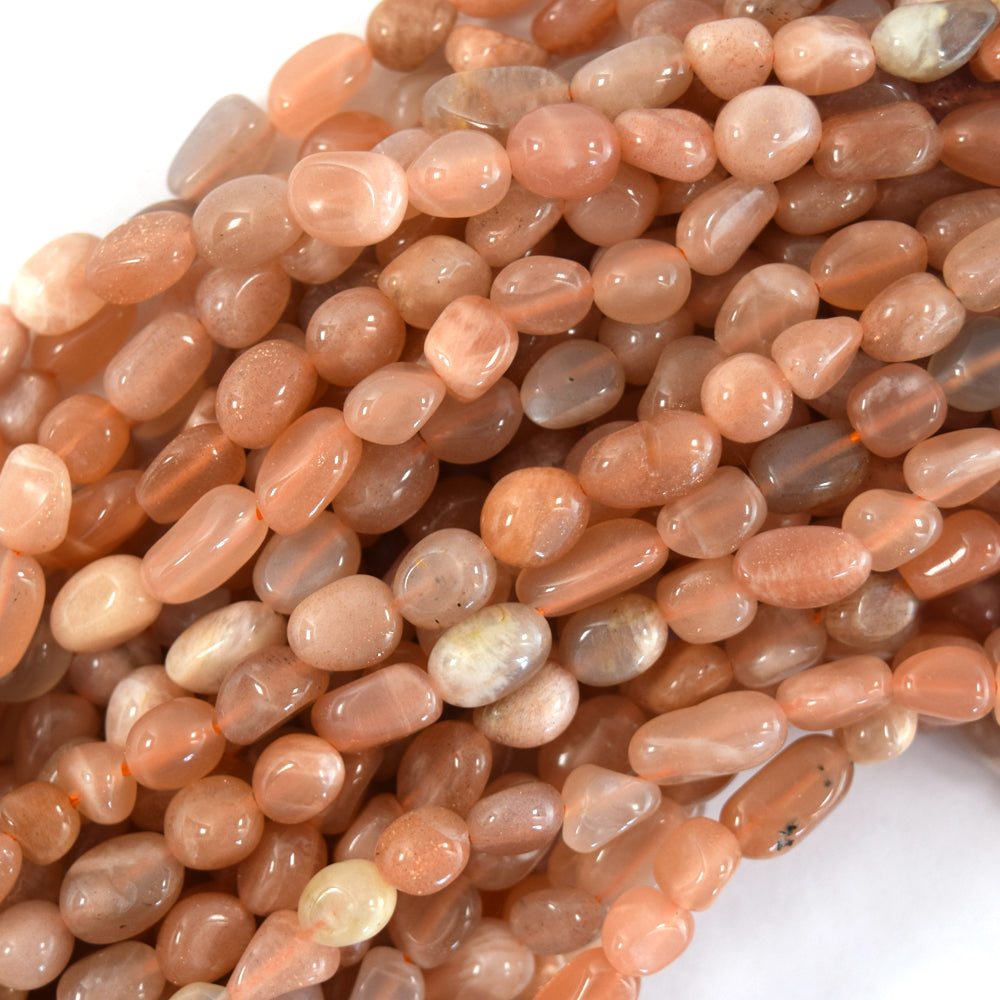 6mm - 8mm natural orange sunstone pebble nugget beads 15.5" strand