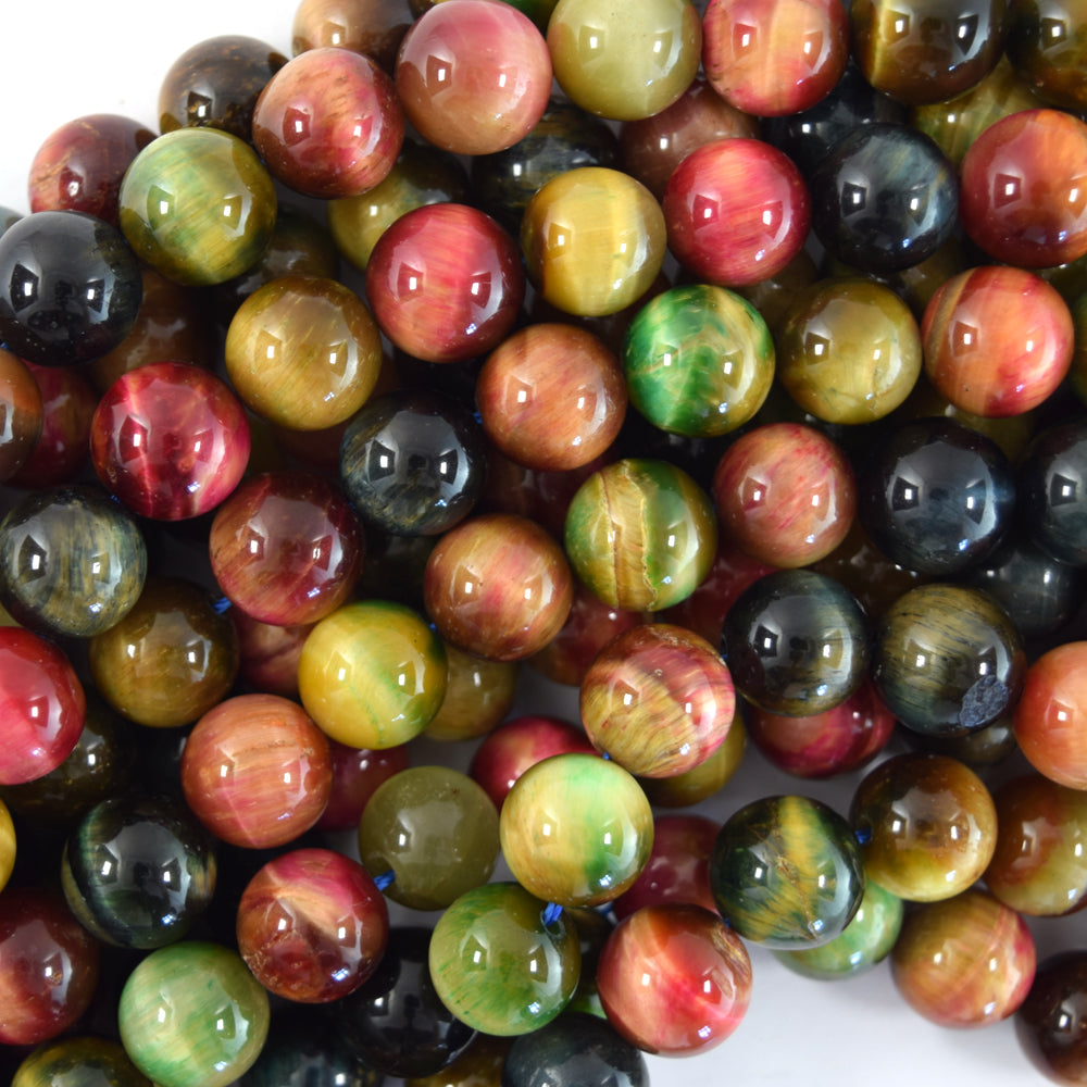 Rainbow Multicolor Tiger Eye Round Beads 15" Strand 4mm 6mm 8mm 10mm 12mm S2