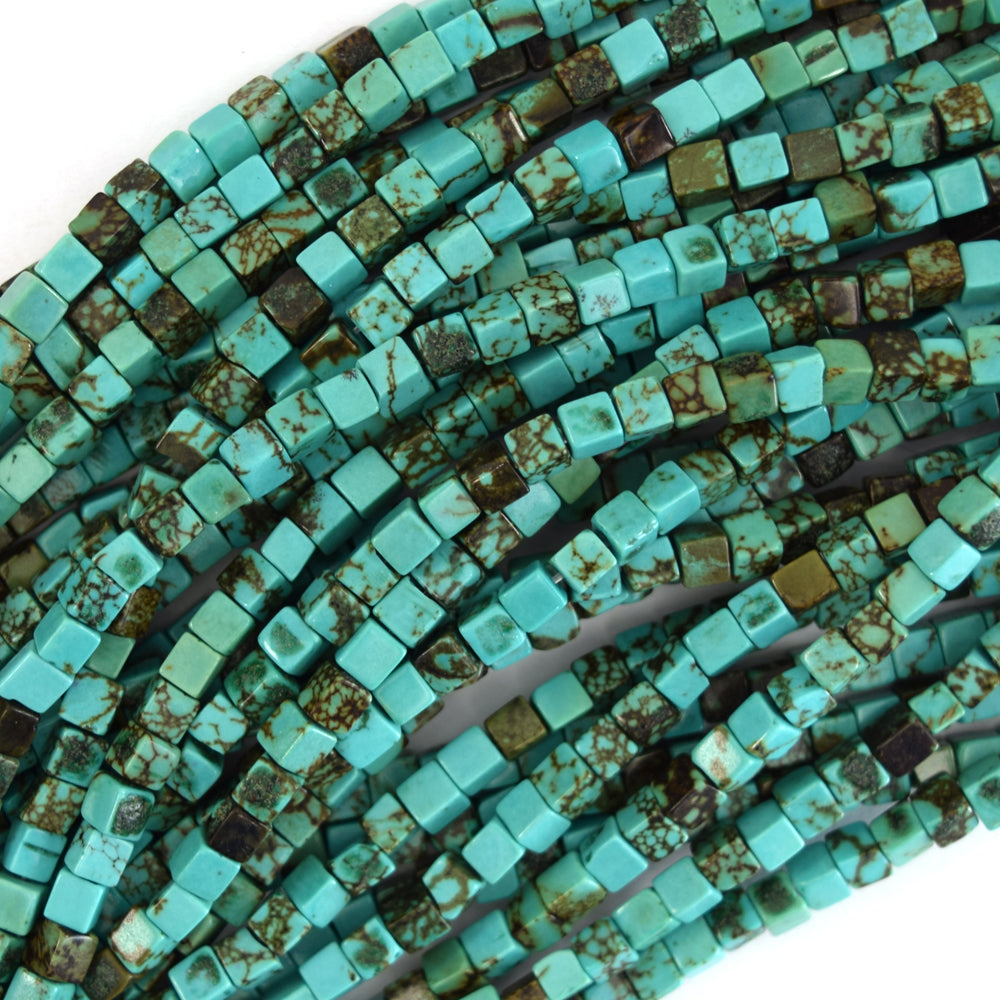 4mm green turquoise cube beads 15.5" strand