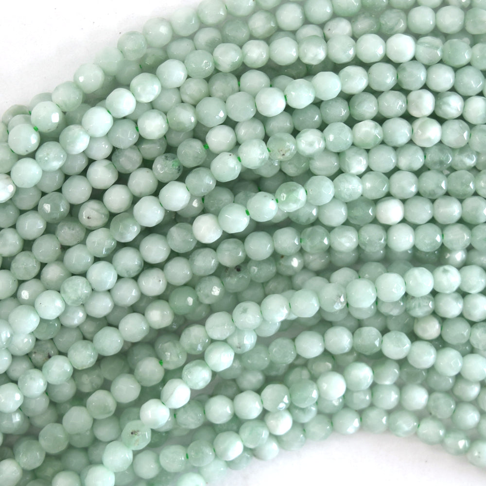 Natural Faceted Green Angelite Round Beads 15.5" Strand 4mm 6mm 8mm 10mm 12mm