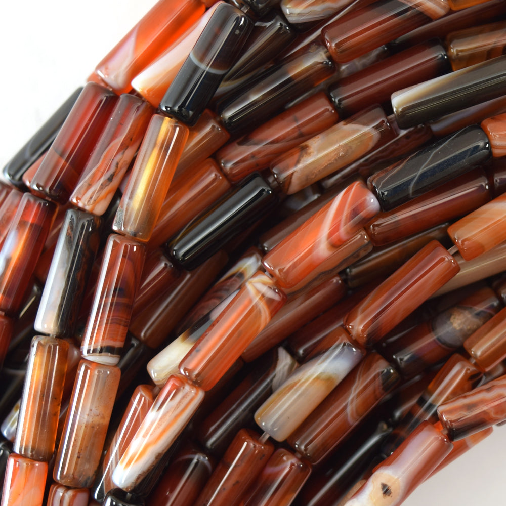 13mm black red stripe agate tube beads 15.5" strand