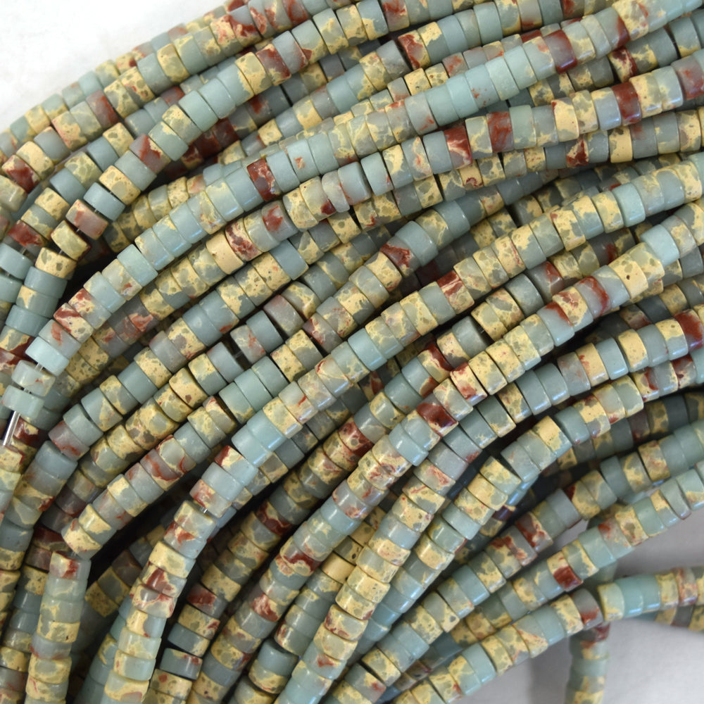 4mm synthetic brown blue sea sediment jasper heishi disc beads 15.5" strand