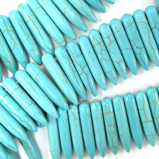 24mm blue turquoise stick needle beads 16" strand