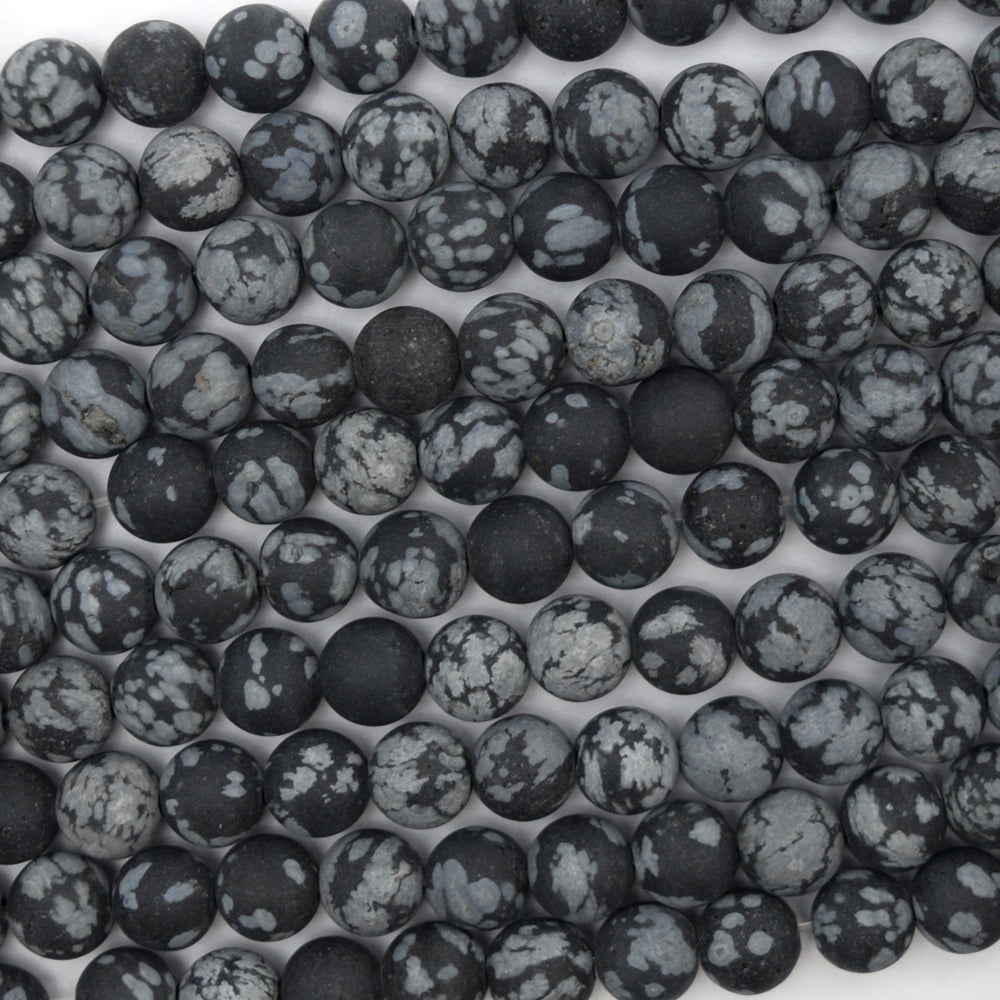 Natural Matte Black Snowflake Obsidian Round Beads 15" Strand 4mm 6mm 8mm 10mm