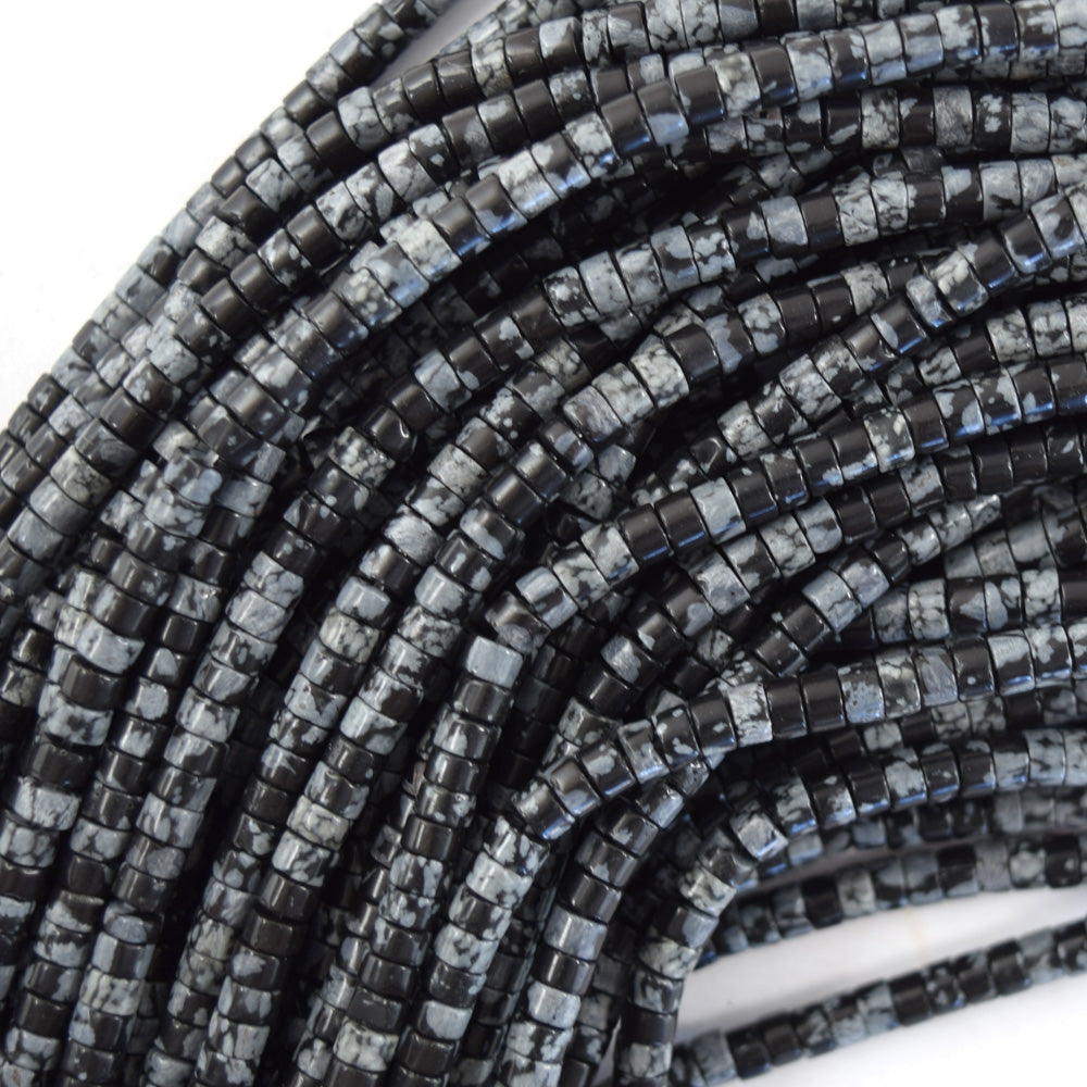 4mm natural black snowflake obsidian heishi disc beads 15.5" strand 2x4mm