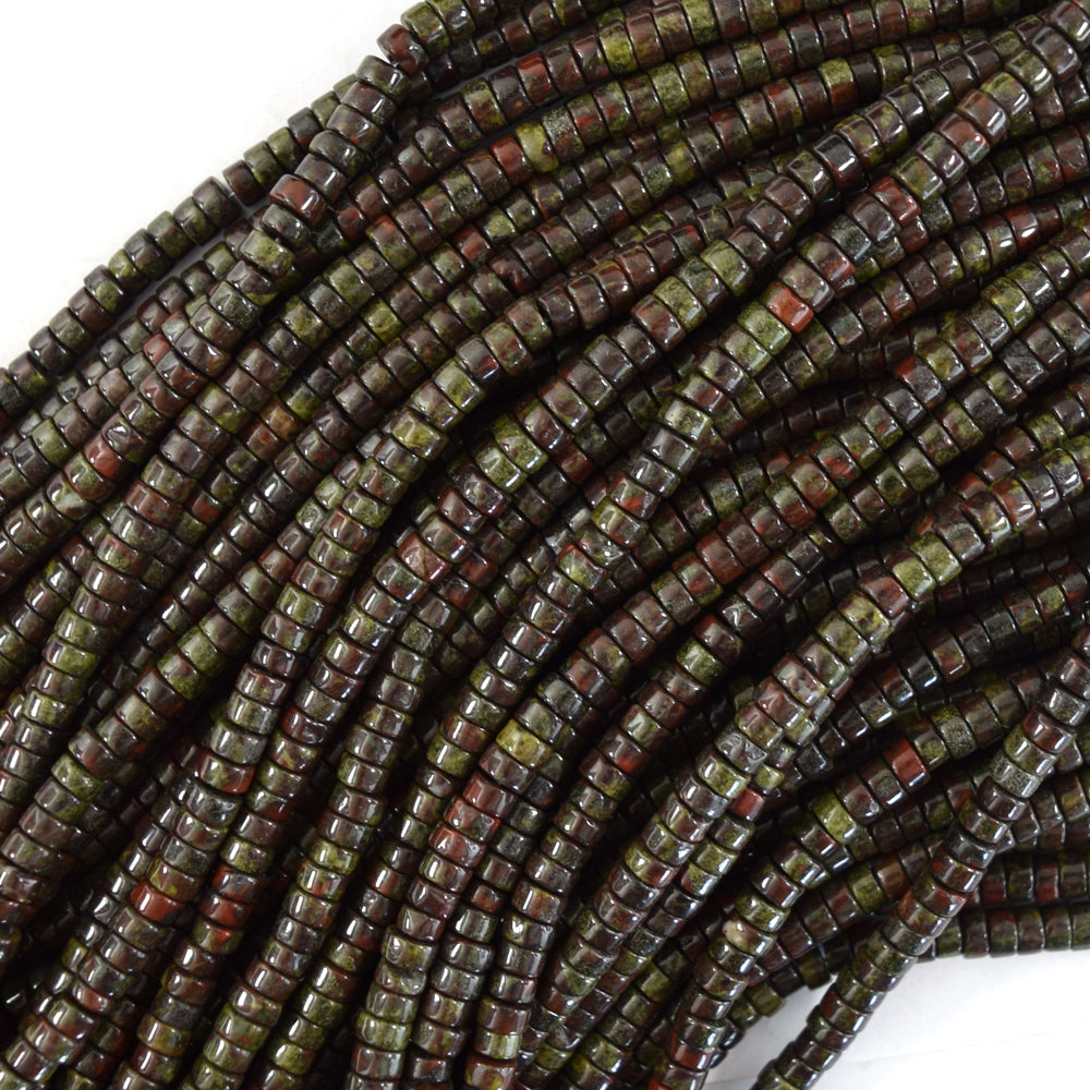 4mm natural dragon blood jasper heishi disc beads 15.5" strand 2x4mm