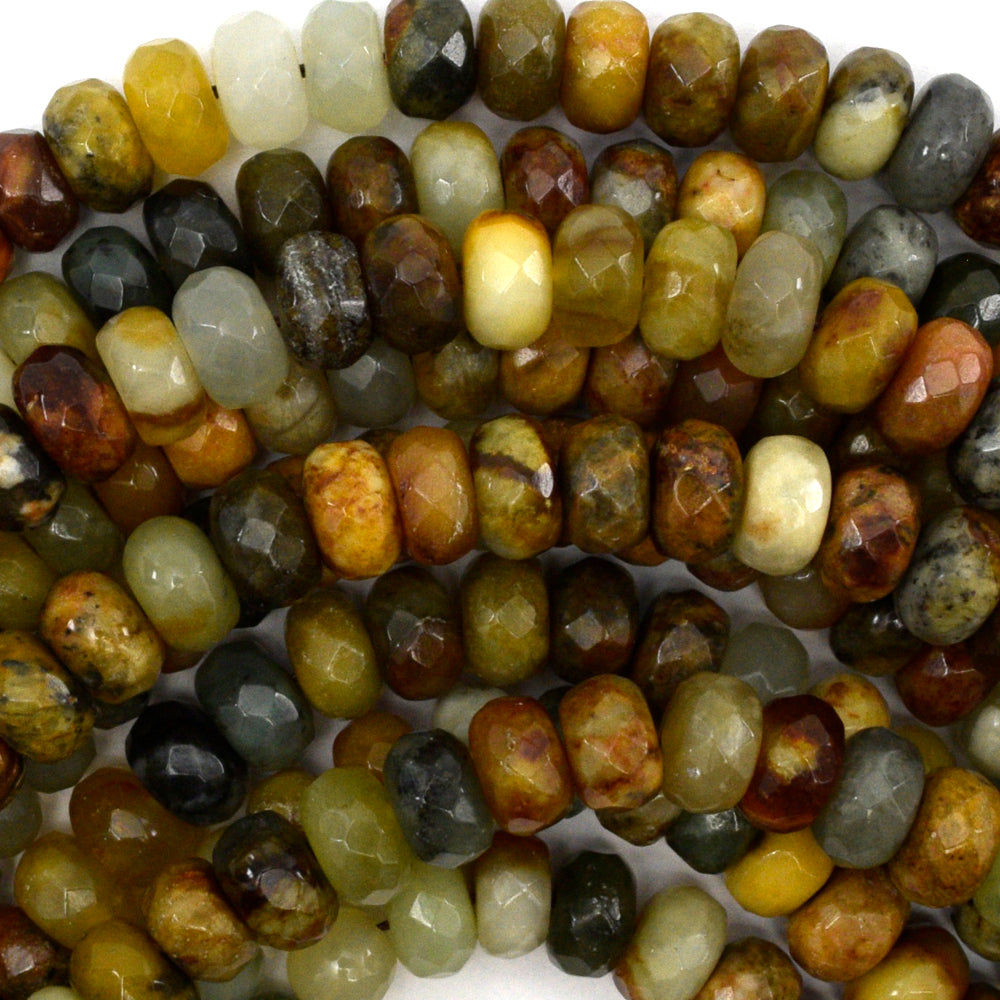 Natural Faceted Flower Jade Rondelle Button Beads 15" Strand 6mm 8mm 10mm
