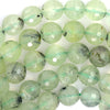 Natural Faceted Green Prehnite Round Beads Gemstone 15.5