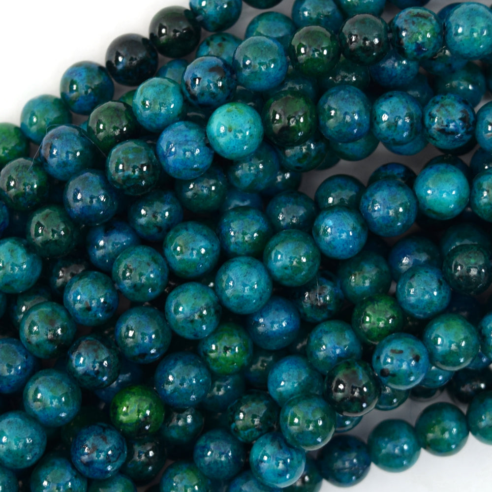 Blue Green Colored Azurite Round Beads 15.5" Strand 4mm 6mm 8mm 10mm 12mm