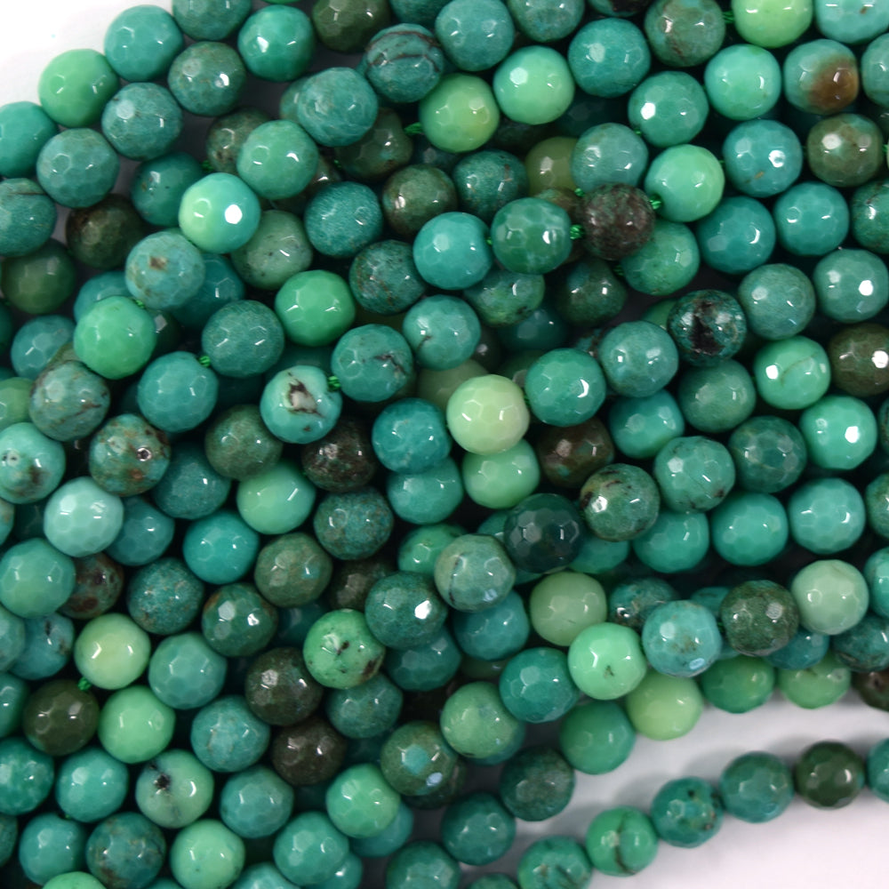 Natural Faceted Green Chrysoprase Round Beads Gemstone 15.5" Strand 4mm 6mm 8mm